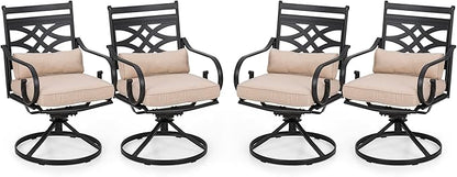 PHI VILLA Patio Dining Chairs Set of 4, Outdoor Swivel Chairs with Cushion and Pillow for Garden Lawn and Deck