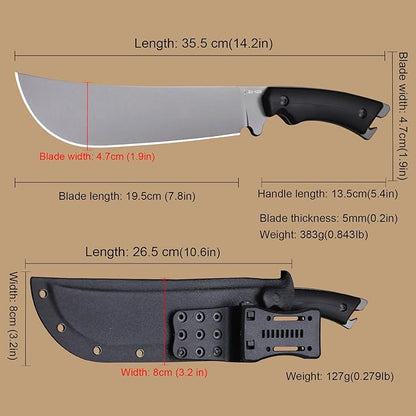 BA-KOR 5MM Full Tang (9CR18MOV) steel 14.1-inch chopping knife+K sheath&5.9-inch cerium igniter can be used for outdoor hunting, camping, obstacle removal, barbecue, fishing, kitchen cutting EDC， Gift giving