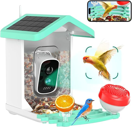 Bird Feeder with Camera, 4K HD AI Identify Bird Species Solar Panel, Smart Birdhouse with Cam, Auto Capture& Motion Detection for Watching, Video Live View, Instant Arrival Alerts