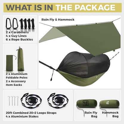 Miztli Camping Hammock -Portable Hammock w/Spacious Net & Tree Straps w/Adjustable Loops, Double and Single Hammock for Outdoor, Indoor, Hiking and Travel