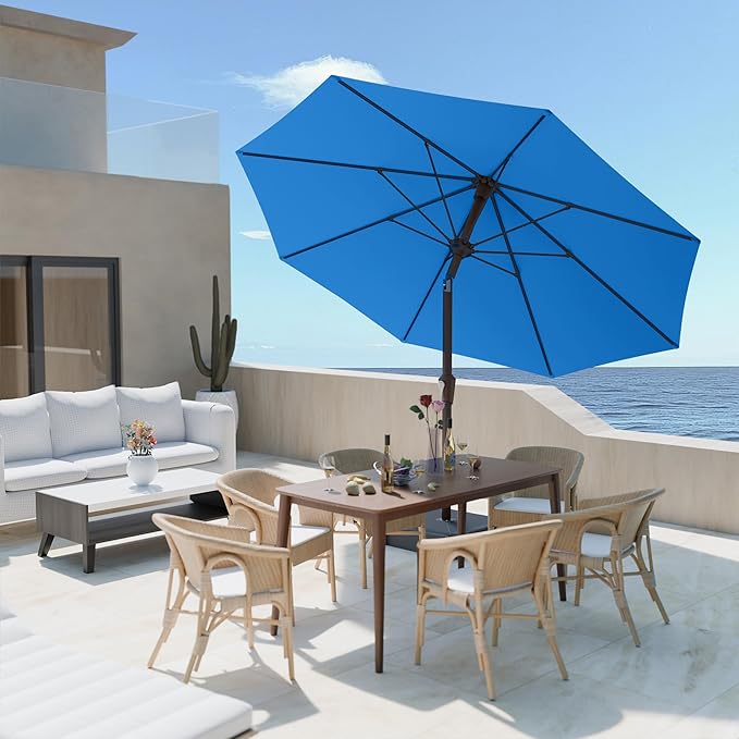 PatioKingdom Auto-Tilt 9FT Patio Umbrella Outdoor with 8 Sturdy Fiberglass Ribs,Market Table Umbrella for Pool,Backyard,Deck and Garden