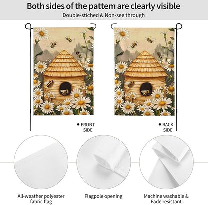 Bee Flower Garden Flag Vertical Double Sided Outdoor Yard Flags 12.5x18 Inch Burlap Banners for House Lawn