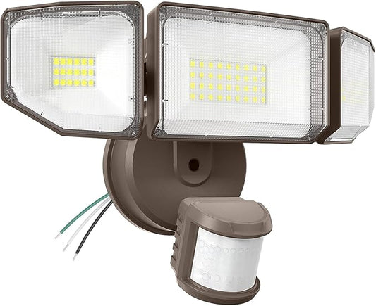 85W LED Security Lights Motion Sensor Light Outdoor, 8500LM Dusk to Dawn, IP65 Waterproof, 6500K, 3 Head Motion Detected Flood Light, Floodlight for Outside, Garage, Yard, Porch (Brown)