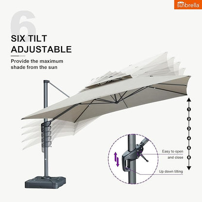 PURPLE LEAF 12FT Sunbrella Patio Umbrella Outdoor Double Top Large Offset Hanging Cantilever Umbrella 360° Rotation Square Umbrella for Garden Deck Pool Backyard Cast Ash