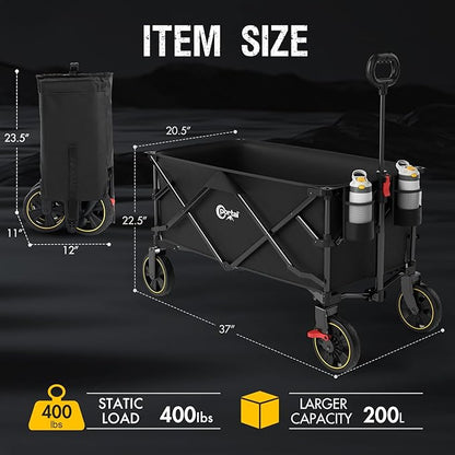 POTAL Foldable Wagons Carts with Wheels, 5 ft³ Collapsible Grocery Cart on Weels with Brakes, Folding Utility Pull Wagon Cart Heavy Duty for Camping Outdoor, Gardening, Sports