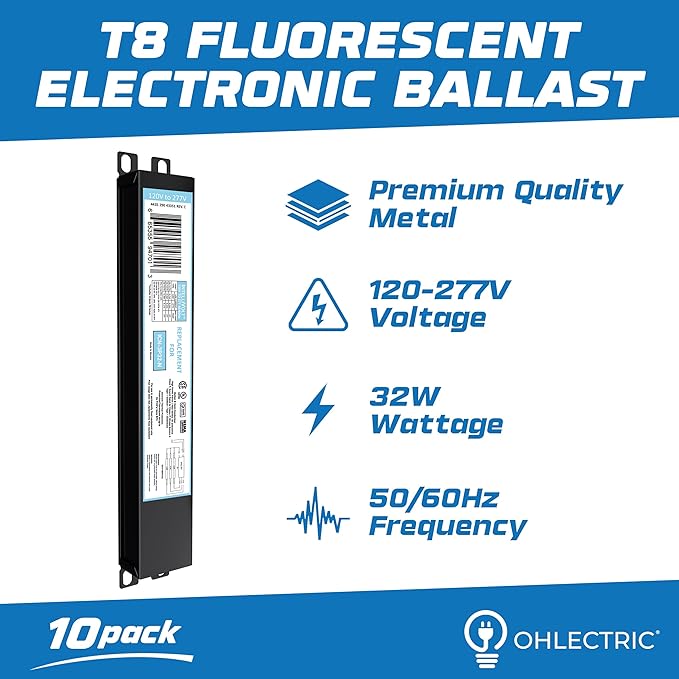 OHLECTRIC 10 Pack - Replacement for ICN3P32-SC 1,2&3 Lamp - T8 Fluorescent Ballast, Electronic Ballast Replacement 120-277 Volt, Instant Start - Standard and Energy Efficient Ballasts - UL Approved