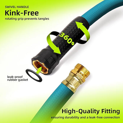Worth Leader Garden Hose 3/4 in. x 25 ft. -No Kink, Flexible, Leakproof, Male/Female -Heavy Duty Durable 5 Layers PVC Rubber Lightweight Water Pipe for Gardening, Agriculture & Lawn Care -500PSI Burst