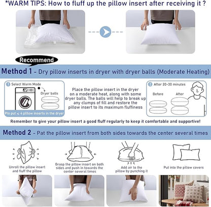 Pack of 2 20x20 Outdoor Pillow Inserts, Water Resistant Throw Pillow Inserts, Cushion Inner Pads for Patio, Furniture, Sofa, Bed, Living Room, Garden Decorative Waterproof Pillow Inserts
