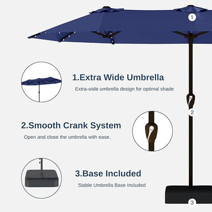 13FT Double Sided Patio Umbrella with LED Lighted