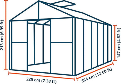 Greenhouse Topas 6 Aluminum Frame 7.4 x 12.6 ft Approx. 8 mm Polycarbonate Panels - with Bonus Base Frame and Automatic Vent Opener