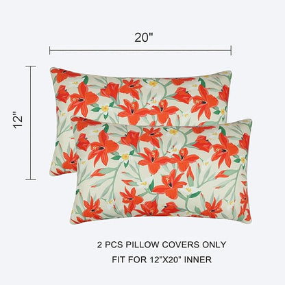Pyonic Outdoor Pillows Cover Pack of 2 Floral Waterproof Throw Pillow Covers 12X20 inch Outdoor Lumbar Pillows for Patio Furniture Garden Outside Waterproof Pillow