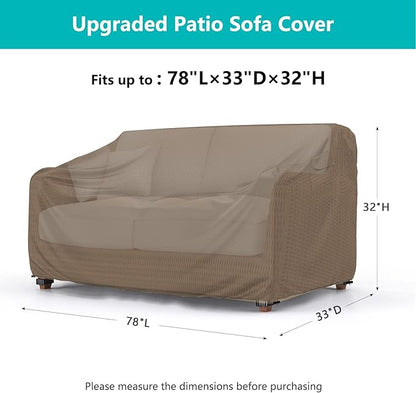 Patio Sofa Cover Waterproof - Heavy Duty 3-Seater Outdoor Couch Cover, Patio Furniture Covers with Air Vent and Handles, 78" L ×33" D×32" H, Brown