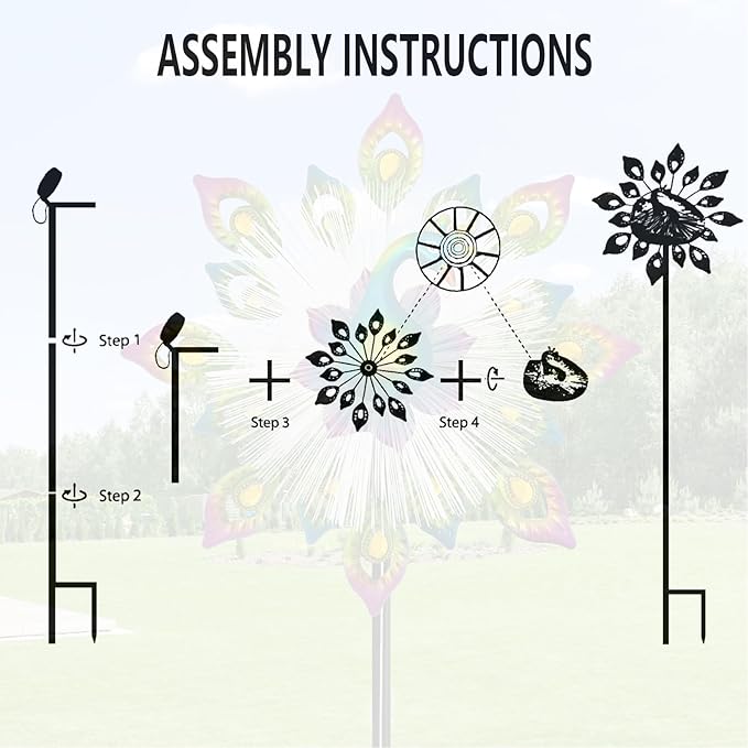 45" Peacock Garden Wind Spinners - Solar Metal Clearance Windmill Kinetic Wind Spinner Outdoor Decor, Wind Sculpture Yard Art for Patio & Lawn