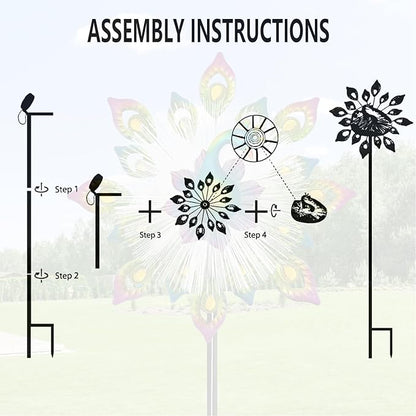 45" Peacock Garden Wind Spinners - Solar Metal Clearance Windmill Kinetic Wind Spinner Outdoor Decor, Wind Sculpture Yard Art for Patio & Lawn