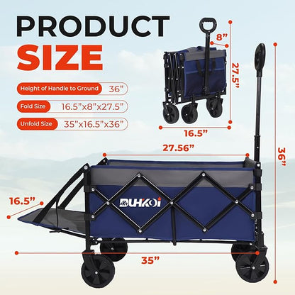 Collapsible Tailgate Wagon with Wheels, Compact Size Folding Utility Cart, 380LBS Capacity for Garden, Grocery, Beach, Camping – Portable Heavy Duty Cart(Navy Gray)