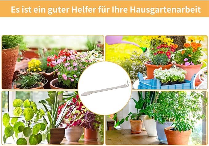 3 Prong Root Rake, Stainless Steel Root Pick Rake, Small Loosen Soil Bonsai Tree Tools with Ergonomic Handle for Gardening Plants Loosen and Aerates Soil, 9.06 x 1.18in