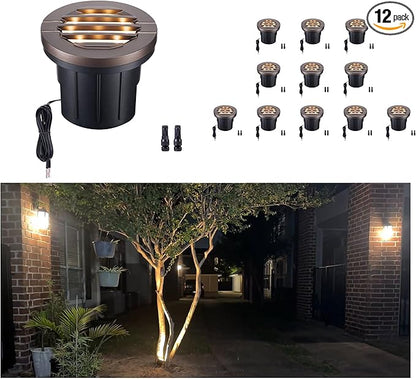 Well Lights Low Voltage, 12V In Ground LED Landscape Lights, IP67 Waterproof Outdoor, Louvered Top Aluminum ORB for Garden Driveway 6W 350LM 12 Pack