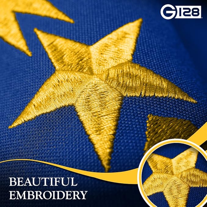 G128 Indiana State Flag | 3x5 Ft | StormFlyer Series Embroidered 220GSM Spun Polyester | Embroidered Design, Indoor/Outdoor, Brass Grommets, Heavy Duty, All Weather