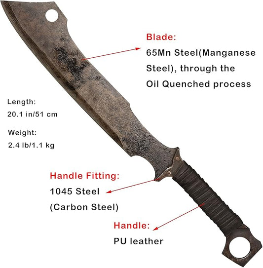 Full Tang Manganese Steel Machete Sword with Sheath for Collection, Practice, Outdoor Use-20.1 Inch