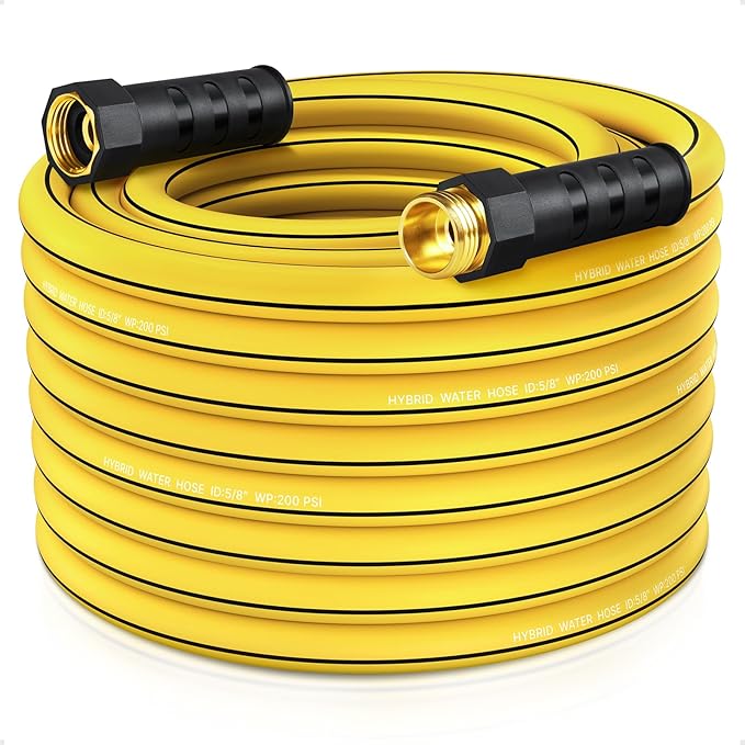 Heavy Duty Garden Hose 75ft x 5/8", NON-EXPANDABLE Flexible Water Hose for Outside, Kink Resistant Lightweight Hybrid Hose, Leakproof Rubber Hose for Outdoor, Yard, Car Wash, Garden