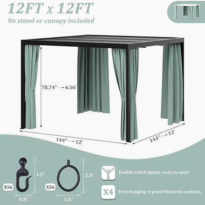 Gazebo Universal Replacement Privacy Curtain,12'×12' Gazebo Outdoor Waterproof Curtains, 4-Panels Sidewall Curtains with Double Zipper for Patio Canopy, Garden and Backyard (Curtain Only)