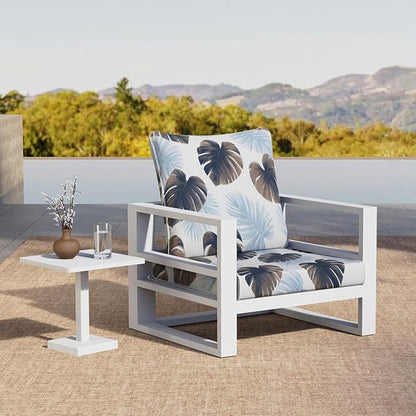 2 Pack Outdoor Throw Pillows 26x26 Inch Water-Resistant Decorative Pillow Cushions with Insert for Patio Garden Porch, Blue Leaves