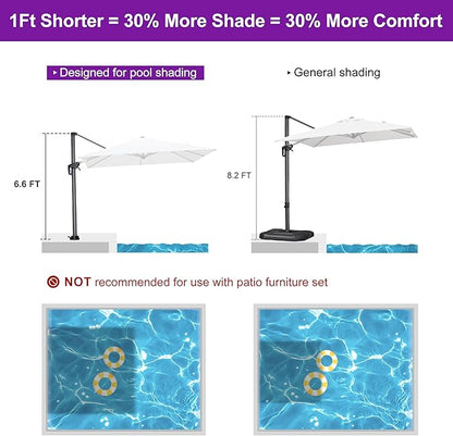 PURPLE LEAF 8' X 8' Patio Umbrella with In-ground Base for Pool 7' High Offset Outdoor Cantilever Umbrella Swimming Pool Umbrella with 360°Rotation for Poolside White
