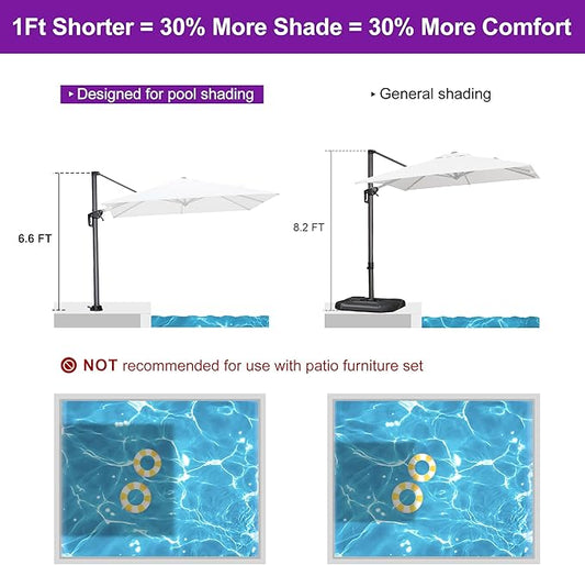 PURPLE LEAF 8' X 8' Patio Umbrella with In-ground Base for Pool 7' High Offset Outdoor Cantilever Umbrella Swimming Pool Umbrella with 360°Rotation for Poolside White