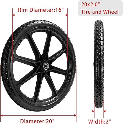 Parts Camp 20" Flat Free Tire Cart Wheels Replacement Rubbermaid Wheelbarrow Wheels Garden Cart Replacement Wheel With 5/8" 3/4" Bearing For Utility Carts/Lawn Cart/Wheelbarrow 2PACK