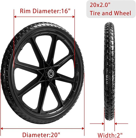 Parts Camp 20" Flat Free Tire Cart Wheels Replacement Rubbermaid Wheelbarrow Wheels Garden Cart Replacement Wheel With 5/8" 3/4" Bearing For Utility Carts/Lawn Cart/Wheelbarrow 2PACK