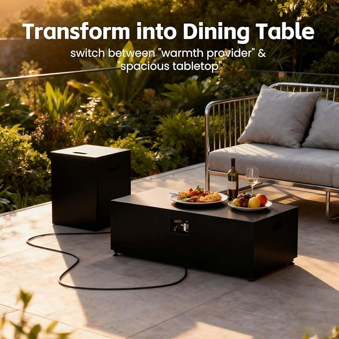 42" Propane Outdoor Fire Pit Table, 55,000 BTU Rectangular Aluminum Firepits with Tank Table and Waterproof Cover