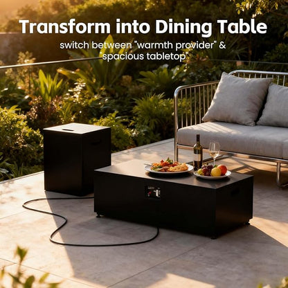 42" Propane Outdoor Fire Pit Table, 55,000 BTU Rectangular Aluminum Firepits with Tank Table and Waterproof Cover