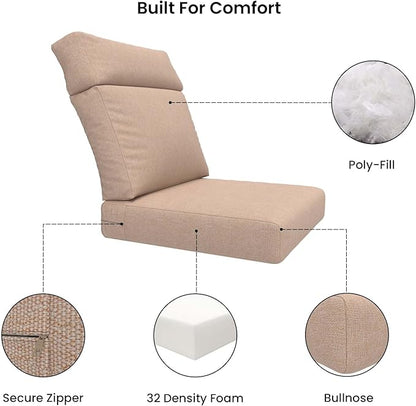 Covers & All Olefin Rectangle High Back Chair Cushion, 420 Denier Supportive Foam Seat and Poly Fill Back Outdoor High Back Chair Cushion, Water and for Patio High Back Chair Cushions