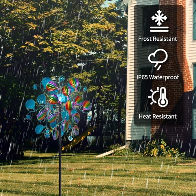 Solar Wind Spinners Outdoor,Hot Air Balloon Wind Spinner with LED Glass Ball,Muti-color Wind Spinners for Yard and Garden,Pinwheels Kinetic Wind Spinner,Wind Sculptures & Spinners for Pathway