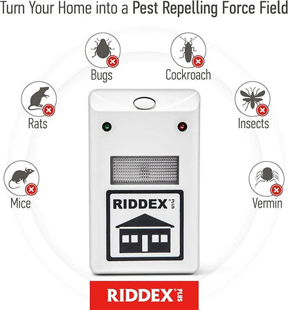 RIDDEX Plus Insect Repellent | Plug in, Mouse Deterrent - Pest Control for Defense Against Rats, Mice, Roaches, Bugs and Insects | Control Pests with No Toxins | White