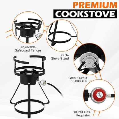 Turkey Deep Fryer 30 Qt, Mordern Outdoor Fryer, Aluminum Crawfish Boiler with Basket and Lid, 55000-Btu Propane Stove, Adjustable Firepower, Portable Seafood Boil Pot for Crab, Lobster, Shrimp, Silver