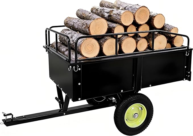 GarveeLife Utility Trailer, ATV Steel Garden Trailer, 750 Lbs 15 Cu.Ft. with Removable Sides, Pneumatic Tires and Quick Dump Pull Back, Heavy Duty Lawn Mower Trailers for Lawn Mowers, Tractors, Farm