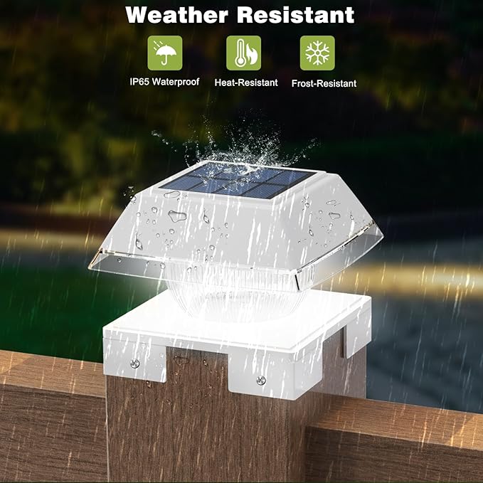 INDARUN Solar Post Lights Outdoor Waterproof, 2 Colors Modes, 120 Lumen, Solar Fence Deck Post Lights for 4x4 Post Caps - 4x4 5x5 6x6 Wood Posts/4x4 Vinyl Posts, for Front Porch, Paito, Backyard Decor