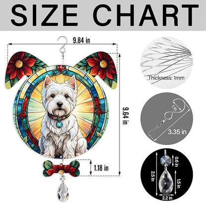 West Highland White Terrier Dog Ears Wind Spinner, West Highland White Terrier Wind Spinner Hanging for Yard and Garden V02