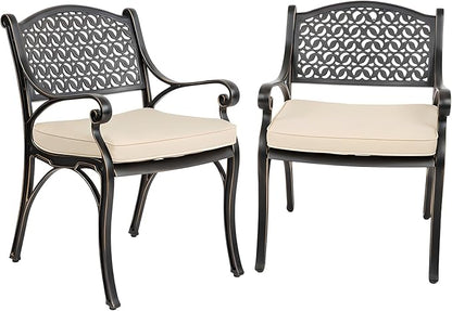Kinger Home Harmon 2-Piece Cast Aluminum Outdoor Patio Chair, Patio Seating with Cushions, Chairs for Outside, Weather Resistant, Cushions Included