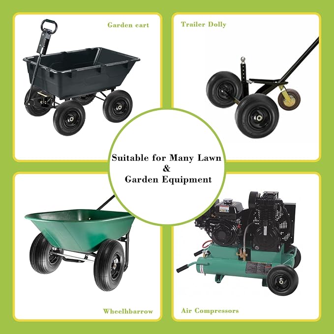 Parts Camp 13" Wheelbarrow Tires and Wheels 4.00-6 Pneumatic Tires with 5/8"&3/4" Bore Hole and 1.75" Centered Hub Wheelbarrow Tire Fit Wheelbarrows/Wagons/Dolly/Trolley/Hand truck(2 Pack)