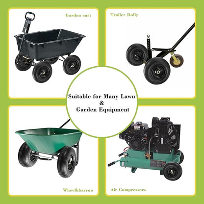Parts Camp 13" Wheelbarrow Tires and Wheels 4.00-6 Pneumatic Tires with 5/8"&3/4" Bore Hole and 1.75" Centered Hub Wheelbarrow Tire Fit Wheelbarrows/Wagons/Dolly/Trolley/Hand truck(2 Pack)