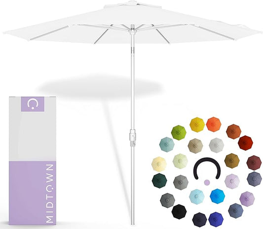 Midtown Umbrellas The Swilt 10 Feet Patio Umbrella in Terylast Ivory (White) Polyester Fabric - Fiberglass Ribs, Auto-Tilt Aluminum Frame For Backyard, Deck, Garden, Pool - White Pole