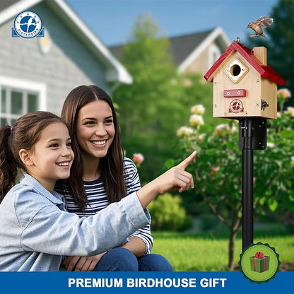 Wren Bird House, Premium Wooden Bird Houses for Outside, Classic Cabin Design Birdhouses for Outdoors, Hanging Bird House, Red-Breasted Nuthatch Wren Chickadee