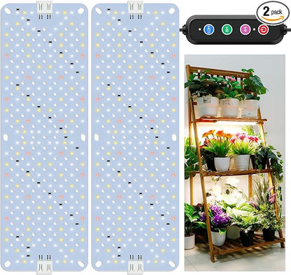 24W Ultra-Thin Panel Full Spectrum Grow Lights, 384 LEDs Plant Grow Light for Indoor Plants with Daisy Chain Function, Grow Lights for Seed Starting with 4/8/12H Auto On/Off Timer (2pcs)