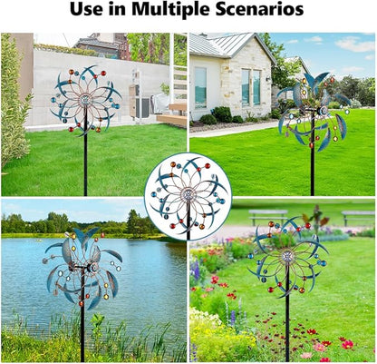 Stargarden Wind Spinners Outdoor, Metal Kinetic Wind Spinner Decorative Wind Sculptures & Spinners, 13 Inch Double Pinwheels for Yard and Garden
