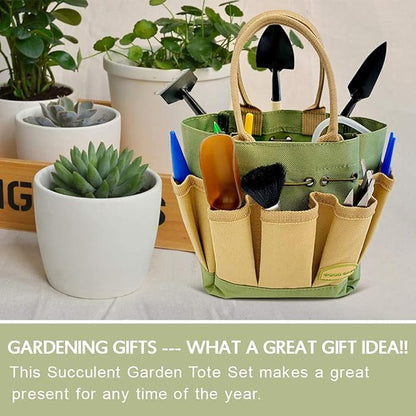 G GOOD GAIN Garden Succulent Kit with Organizer Bag, 14 Pieces Succulent Tools, Indoor Mini Hand Gardening Tools Set with Carrier for Bonsai Planter Miniature Fairy Planting Care(Green)