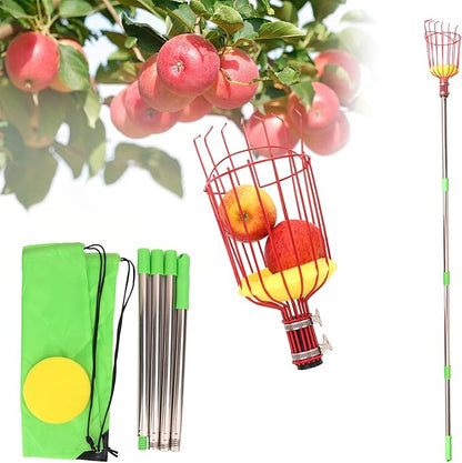 2 PCS Adjustable Fruit Picker Tool, 5.3 Feet Fruit Picker with Telescoping Basket & Pole, Ideal for Orange Picking, Cherry Picking & More