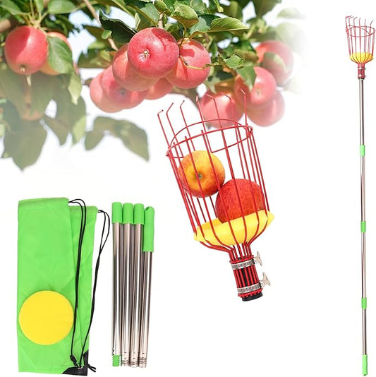 2 PCS Adjustable Fruit Picker Tool, 5.3 Feet Fruit Picker with Telescoping Basket & Pole, Ideal for Orange Picking, Cherry Picking & More