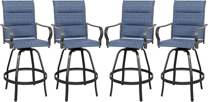 Vongrasig 4 Piece Outdoor Patio Swivel Bar Chairs, All Weather Padded Sling Textile High Top Bar Stools, Bistro Set for Backyard, Lawn Garden, Balcony, Padded Blue